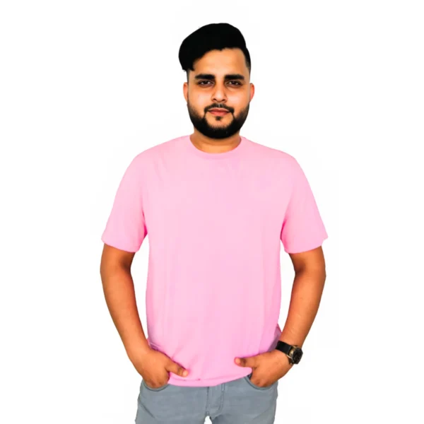 Men Solid Round Neck Pink T-Shirt