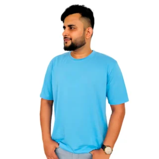 Men plain Solid Round Neck Blue T-Shirt