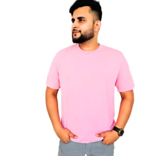 Men Solid Round Neck Pink T-Shirt