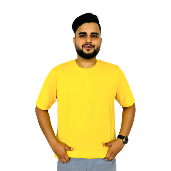 (Sample) Men Solid Round Neck Yellow T-Shirt - Image 2