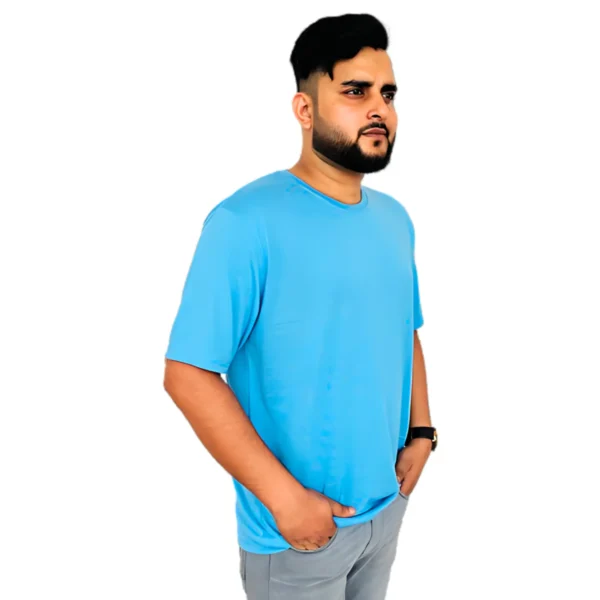 Men plain Solid Round Neck Blue T-Shirt