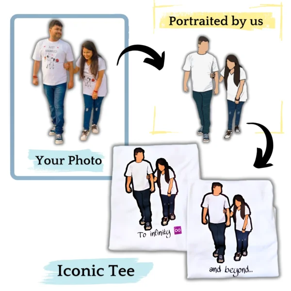 Personalized Couple Portrait Round Neck White T-Shirt (Pack of 2)