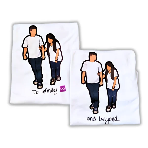 Personalized Couple Portrait Round Neck White T-Shirt (Pack of 2)