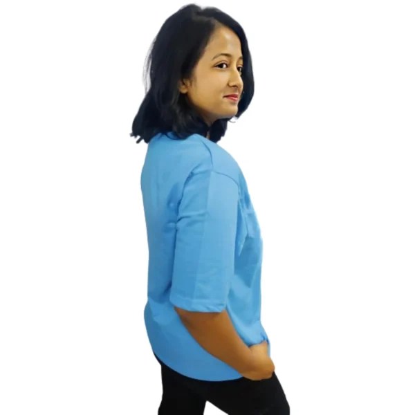 Women Solid Round Neck Blue T-Shirt