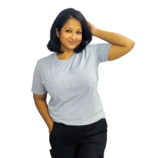 Women Solid Round Neck Grey T-Shirt