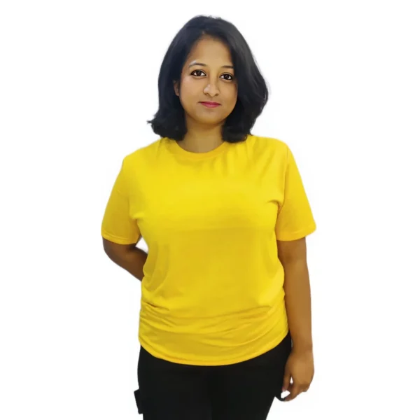 Women Solid Round Neck Yellow T-Shirt