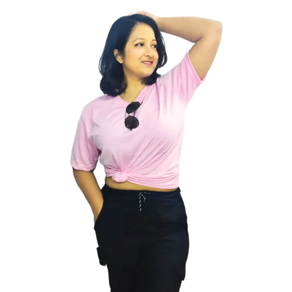 Women Solid Round Neck Pink T-Shirt