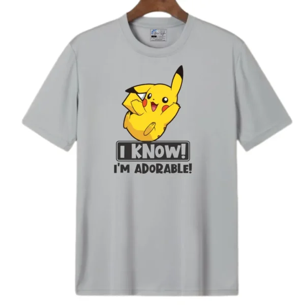 Unisex Casual Pikachu Printed "I Know - I am Adorable" Round Neck T-Shirt/Top