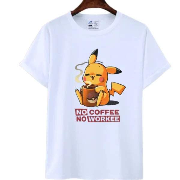 Unisex Casual Pikachu Printed "No Coffee No Workee" Round Neck T-Shirt/Top