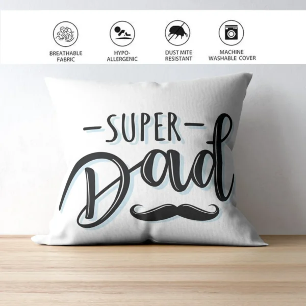 Super Dad Dark Print Cushion | Typography Printed Cushion With Filling