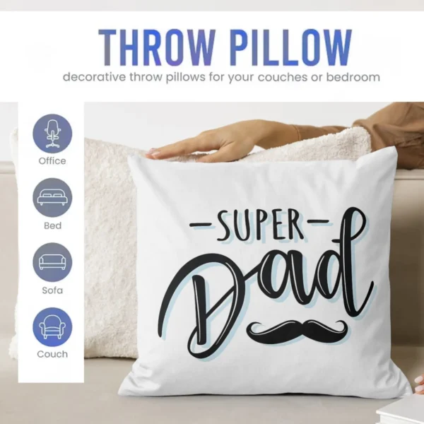 Super Dad Dark Print Cushion | Typography Printed Cushion With Filling