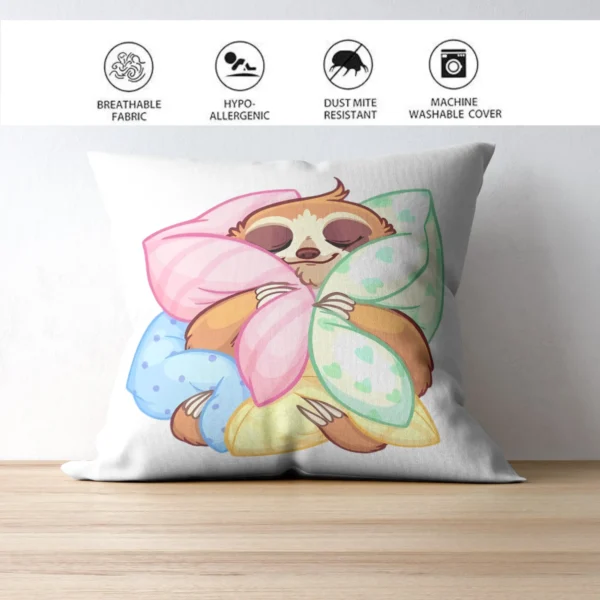 Cute Sloth Print Cushion | Cartoon Printed Cushion With Filling