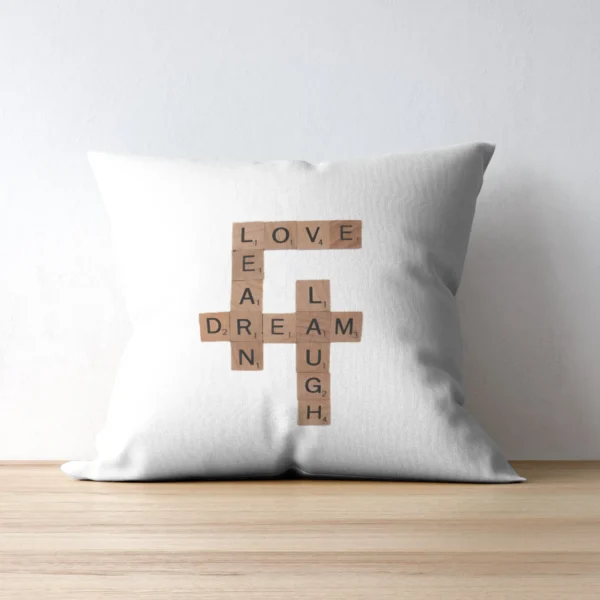 Dream, Love, Learn, Laugh Cushion | Typography Printed Cushion With Filling