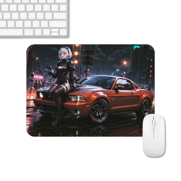 Anime Girl with Car Design Mousepad | Cityscape Cartoon Printed Mousepad