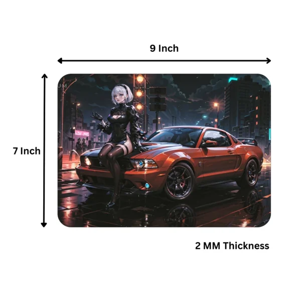 Anime Girl with Car Design Mousepad | Cityscape Cartoon Printed Mousepad