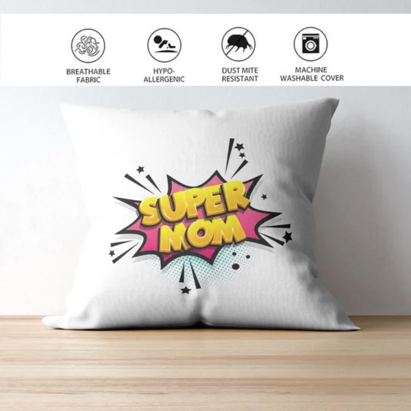 Super MOM Cushion | Typography Printed Cushion With Filling